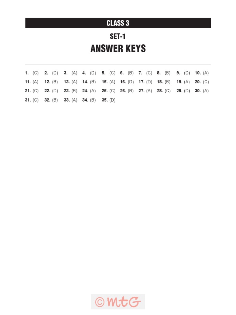Class 3 Set 1 Answer Keys | PDF