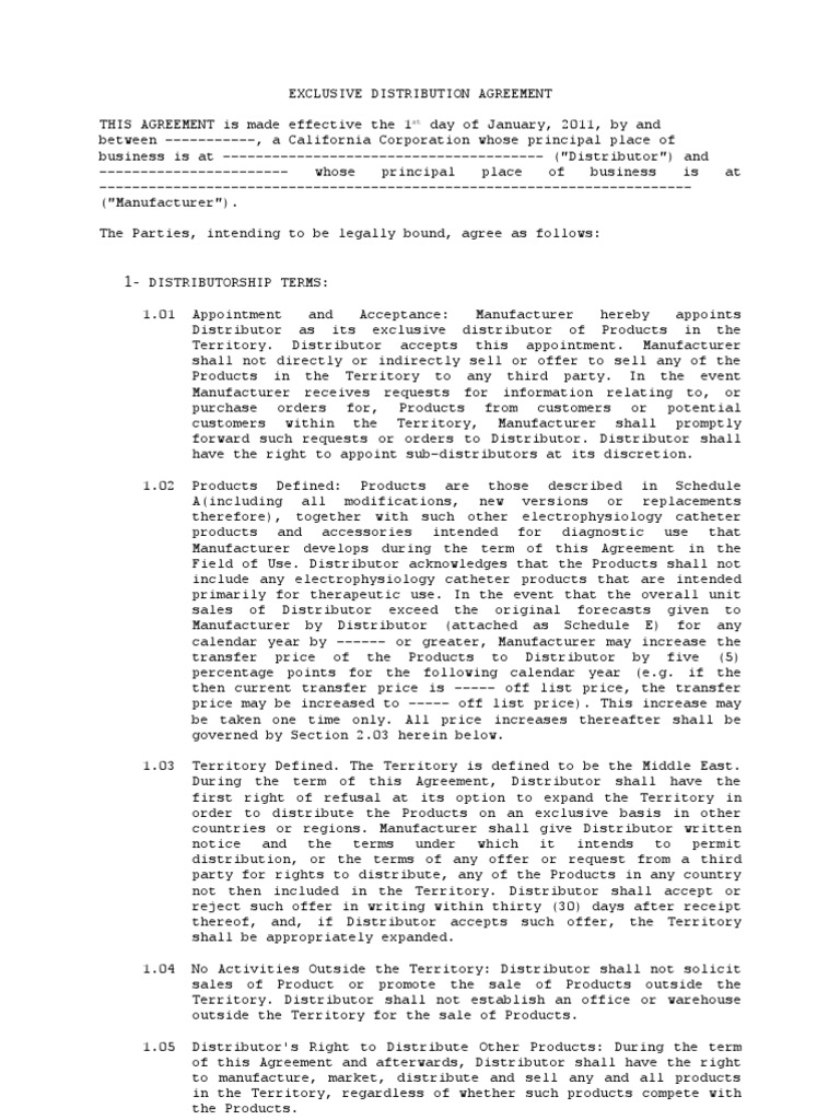 Exclusive Distribution Agreement Overview | PDF | Indemnity | Bankruptcy