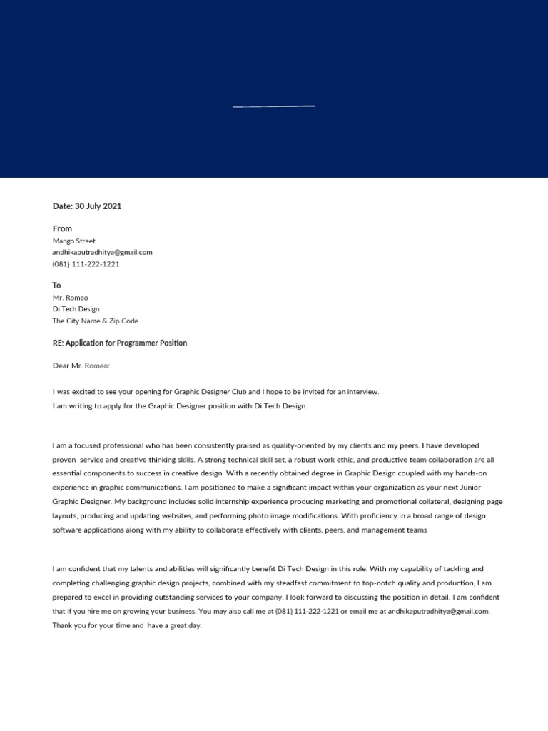 Graphic Designer Application Letter | PDF
