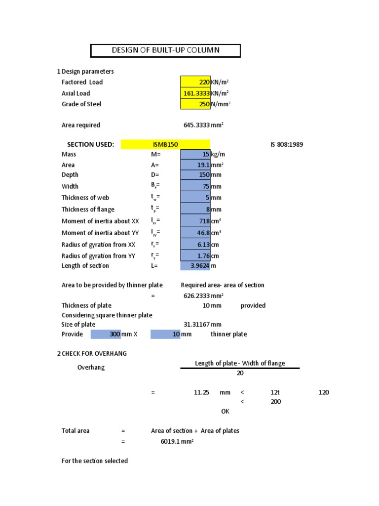 Design of Built-Up Column: Section Used | PDF | Structural Engineering ...