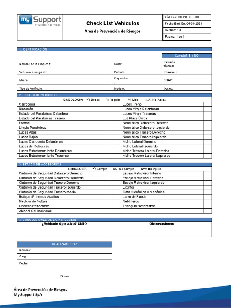 Check List de Inspección de Vehículos | PDF | Neumático | Tecnología de ...