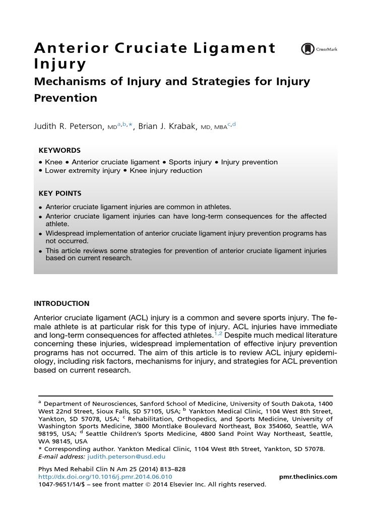 Anterior Cruciate Ligament Injury | PDF | Knee | Limbs (Anatomy)