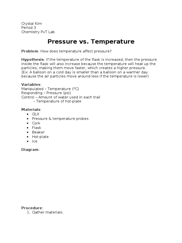 Temperature's Effect on Pressure Lab | PDF | Celsius | Temperature