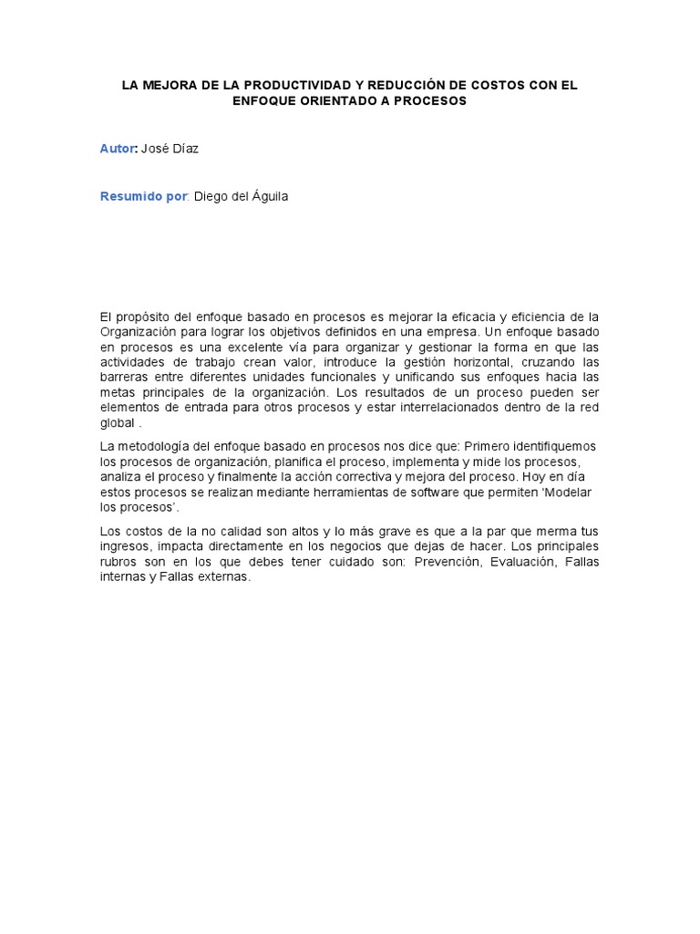 Mejora de Productividad y Eficiencia Empresarial | PDF | Calidad ...