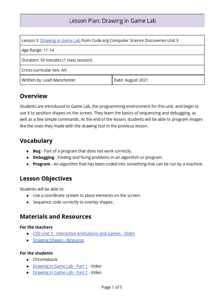 Drawing in Game Lab PDF Computer Programming Computing