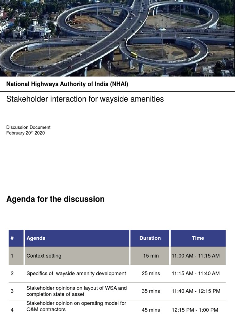 Stakeholder Interaction For Wayside Amenities National Highways