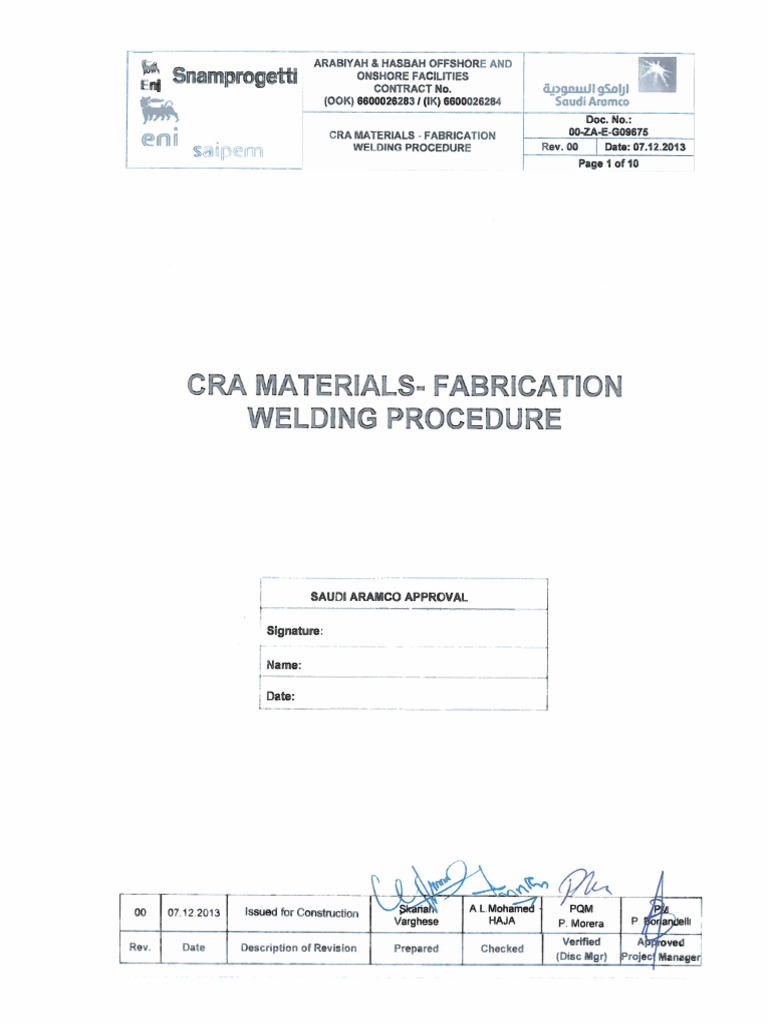 Cra Welding Procedure | PDF | Welding | Construction