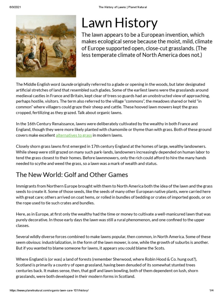 The History of Lawns Natural PDF Lawn Agriculture