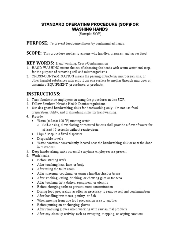 Purpose Scope: Key Words:: Standard Operating Procedure (Sop) For ...