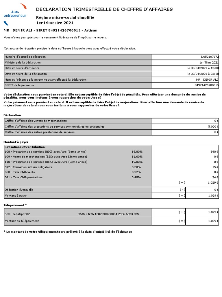 Déclaration de CA - T1 - 2021 | Télécharger gratuitement PDF ...