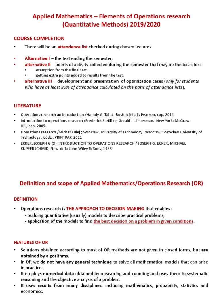 Applied Mathematics - Elements of Operations Research (Quantitative ...