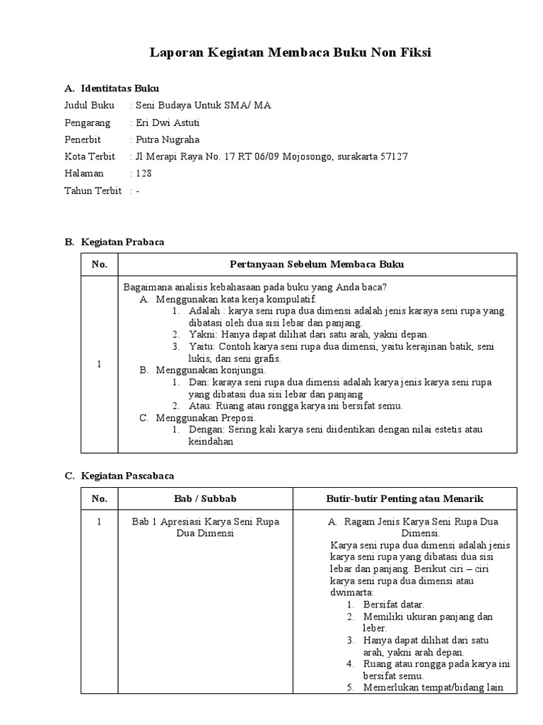 Laporan Kegiatan Membaca Buku Non Fiksi Pdf