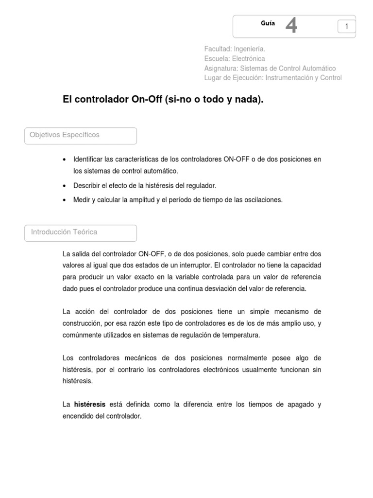 Controladores ON-OFF: Características y Oscilaciones | PDF | Histéresis ...