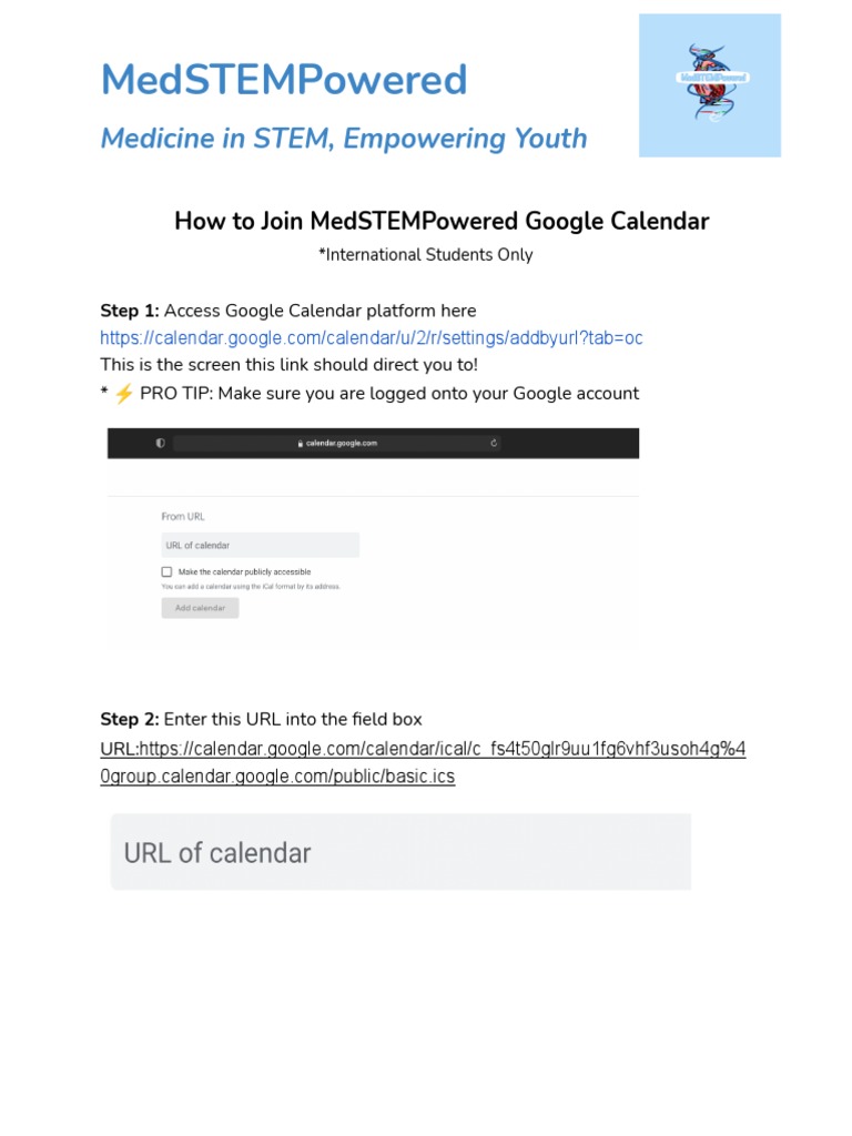 Google Calendar Sign Up International Participants PDF