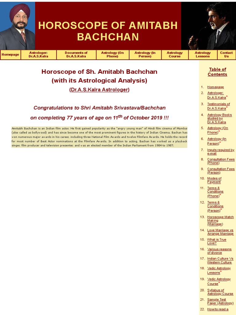 Horoscope of Amitabh Bachchan PDF In Astrology Horoscope