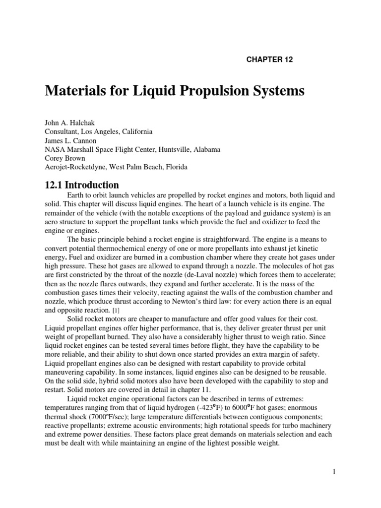 Materials for Liquid Propulsion Systems | PDF | Rocket Engine | Liquid ...