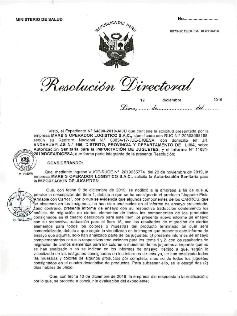 RD N 8075-2019-Dcea-Digesa-Sa | PDF | Política | Ciencias de la Salud