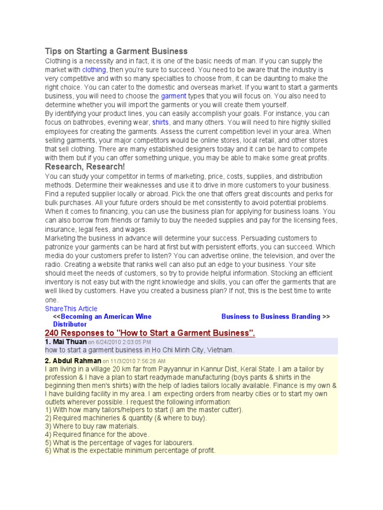 Tips On Starting A Garment Business | PDF | Clothing | Retail