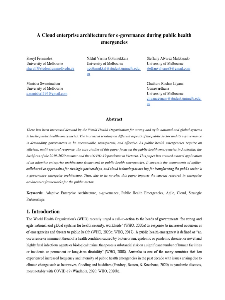 A Cloud Enterprise Architecture For e Governance During Public Health ...