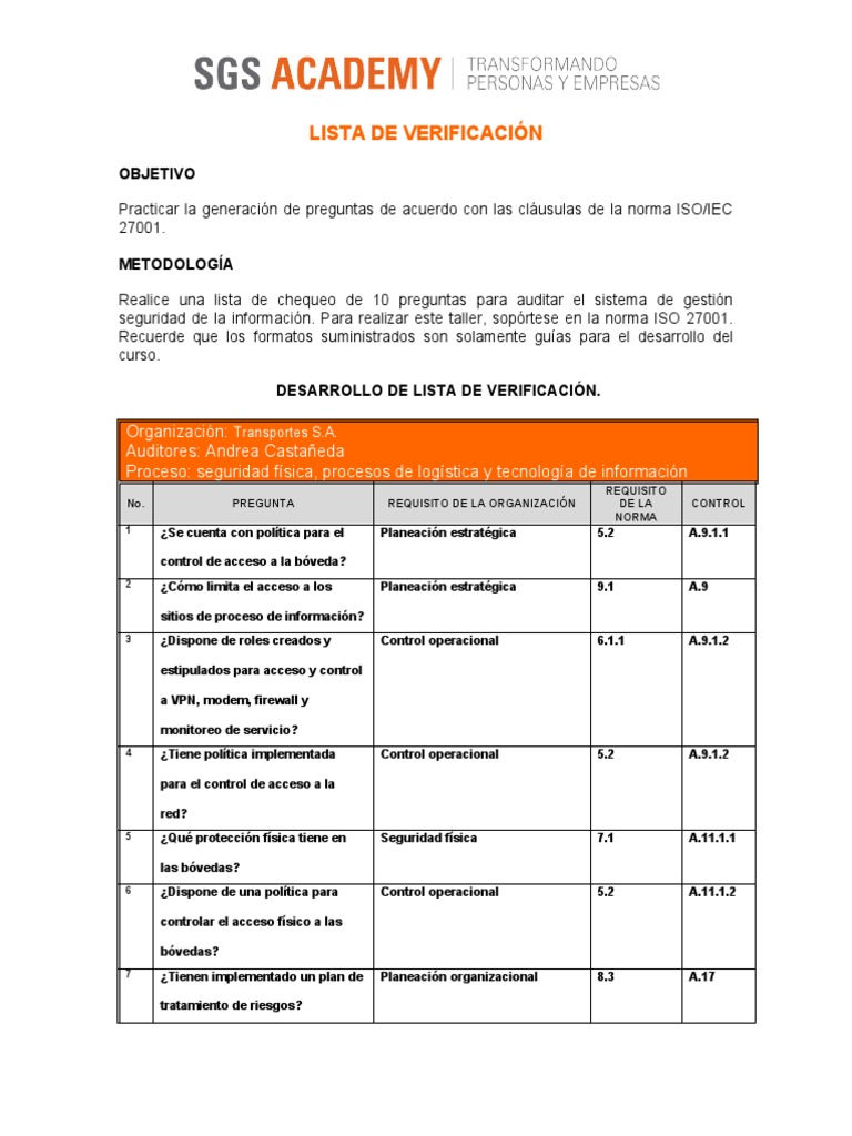 Lista de Verificación ISO 27001 | PDF | Planificación | Auditoría