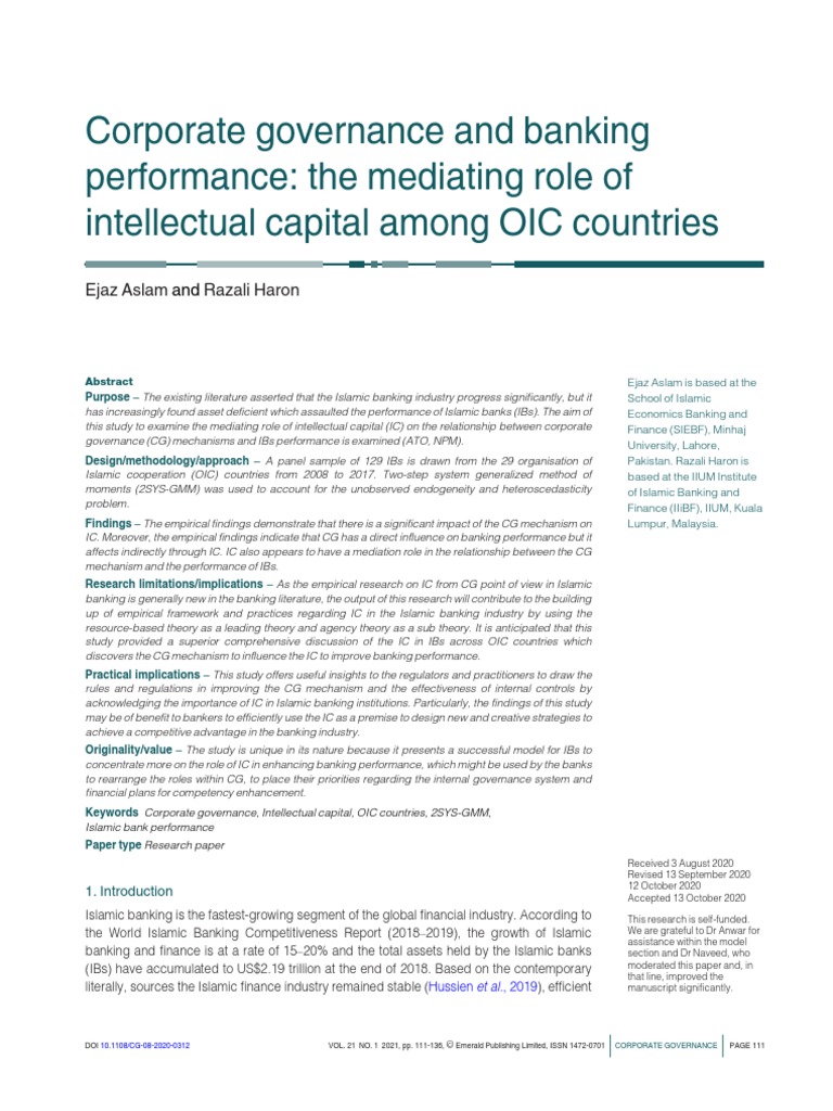 Corporate Governance and Banking Performance: The Mediating Role of ...