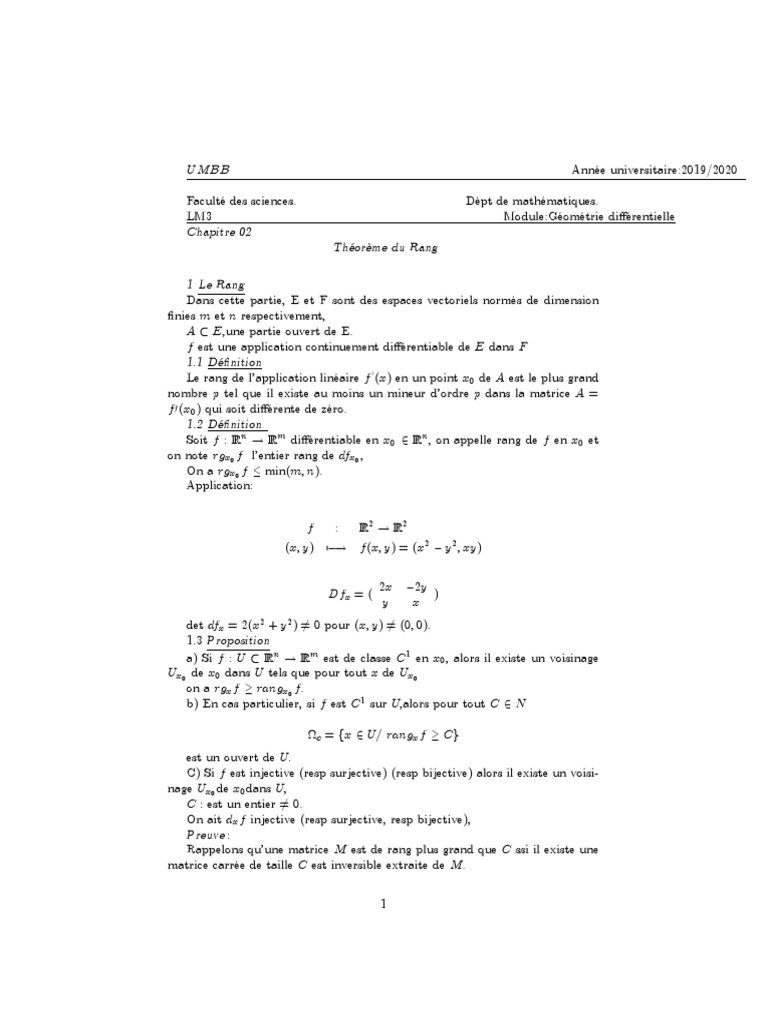 Théorème du Rang en Géométrie Différentielle | PDF | Matrice ...