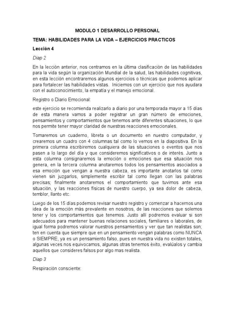 Ejercicios de Habilidades para la Vida | PDF | Las emociones ...