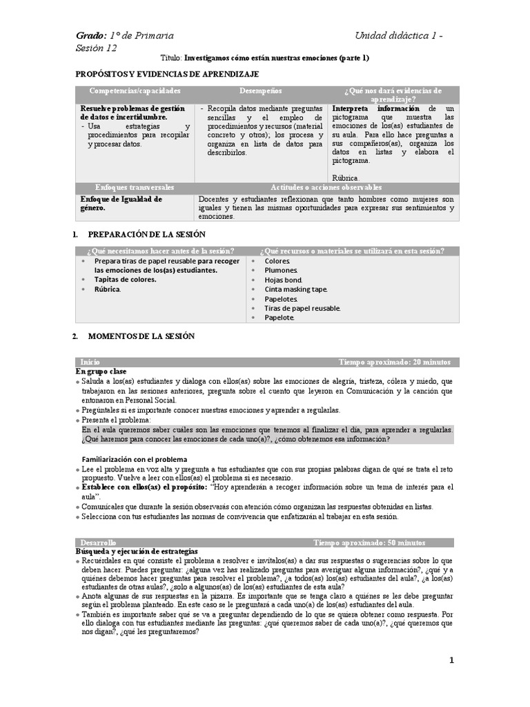 Emociones en 1° de Primaria: Actividades y Aprendizajes | PDF | Las ...