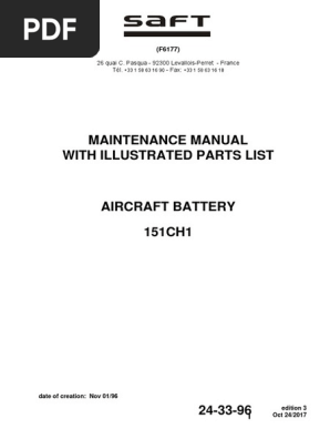 Saft Aircraft Battery Maintenance Manual | PDF | Pascal (Unit)
