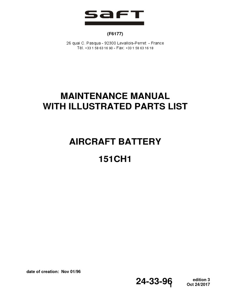 Component Maintenance Manual for Saft 151CH1 Aircraft Battery