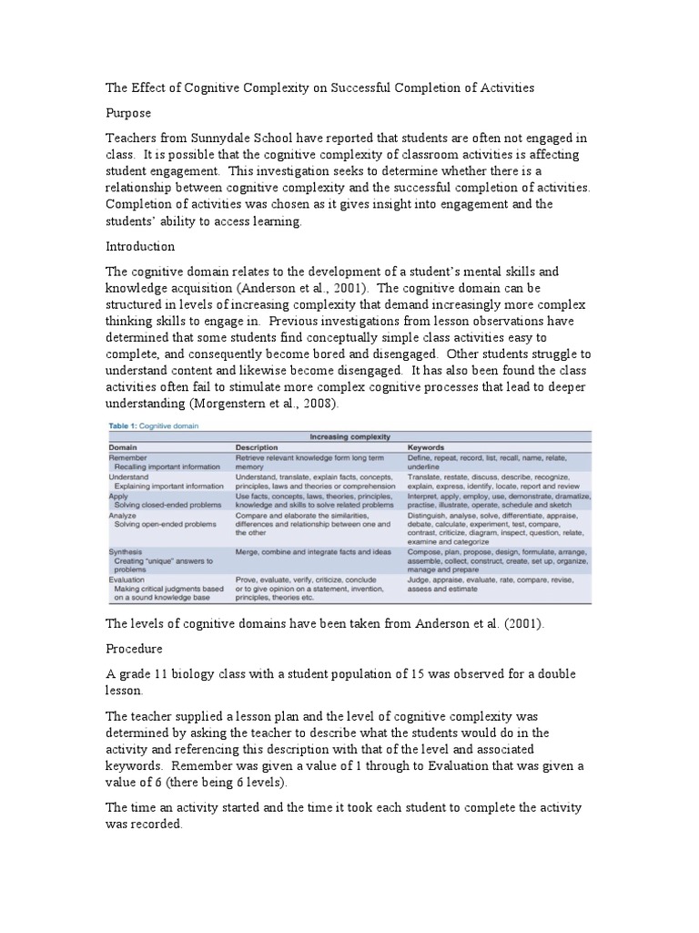 Cognitive Complexity and Student Engagement | PDF | Cognition | Teachers