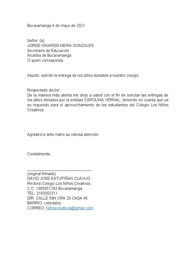 Carta Para Despacho De Documentos Pdf
