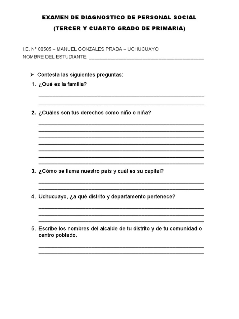 Examen Diagnóstico de Personal Social | PDF | Crecimiento personal y ...