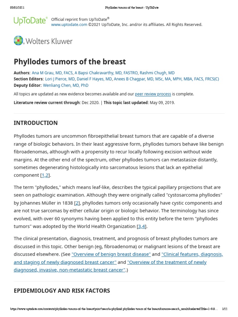 Phyllodes Tumors of The Breast UpToDate | PDF | Biopsy | Sarcoma