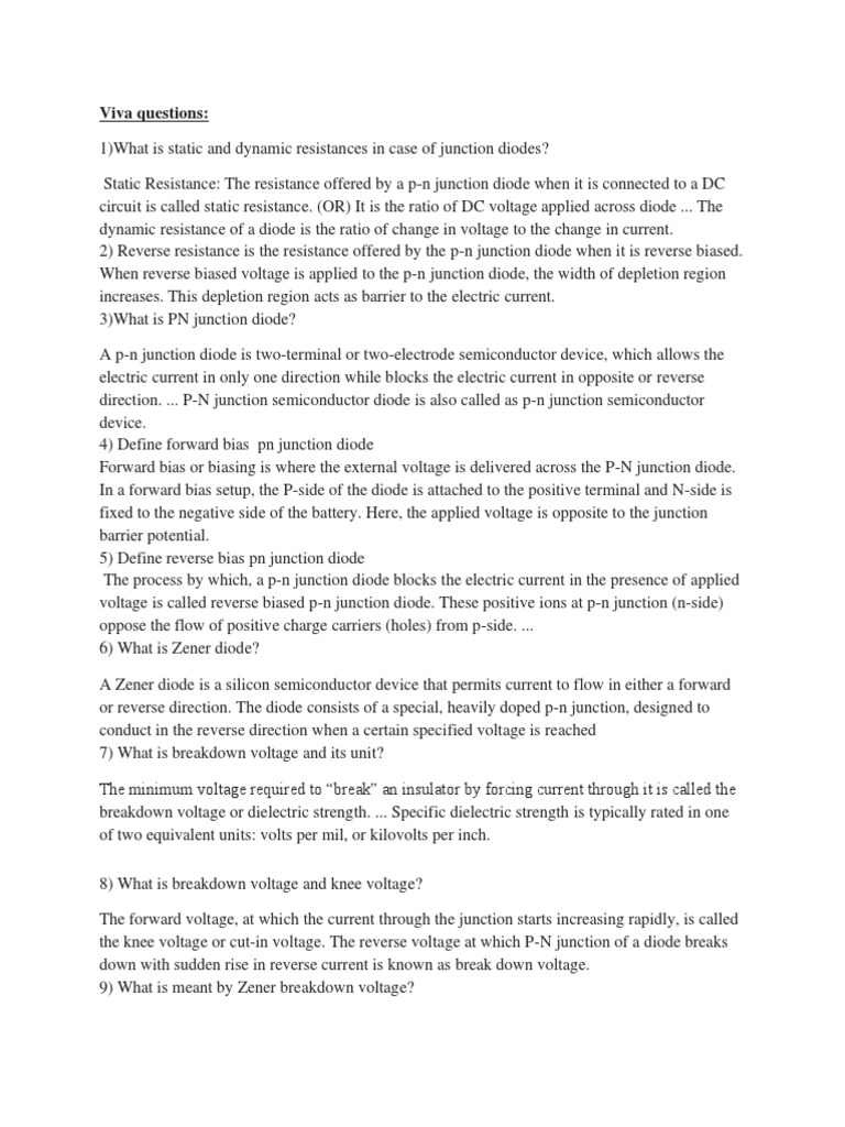 Viva Questions PDF PN Junction Bipolar Junction Transistor