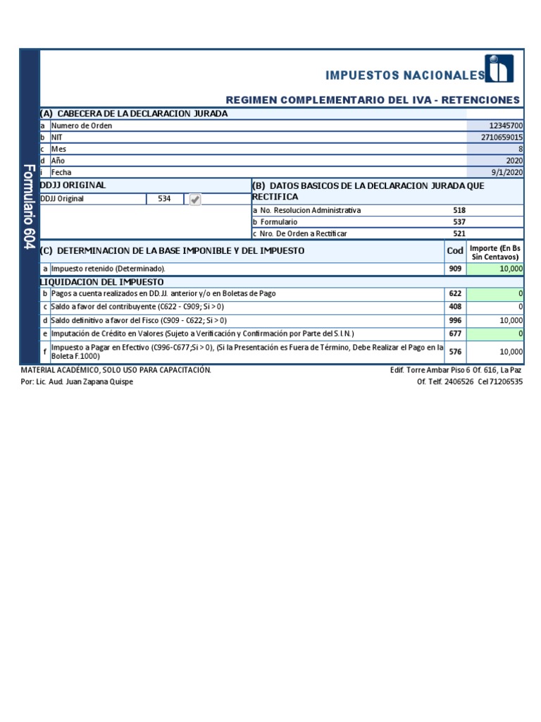 Formulario 604: Régimen IVA Bolivia | PDF | Finanza pública | Dinero