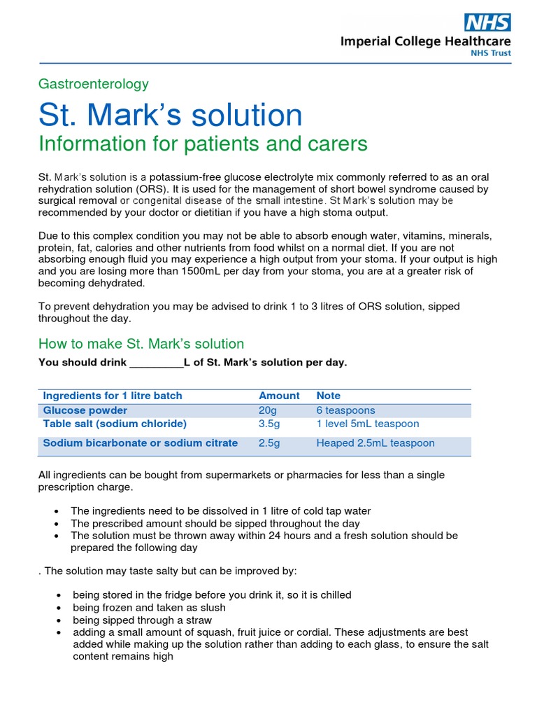 ST Marks Solution PDF Dehydration Electrolyte