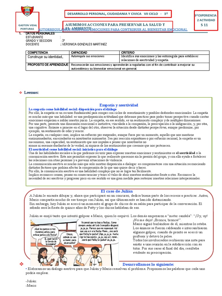 S 11 - DPCC 3° | PDF | Autoestima | Las emociones