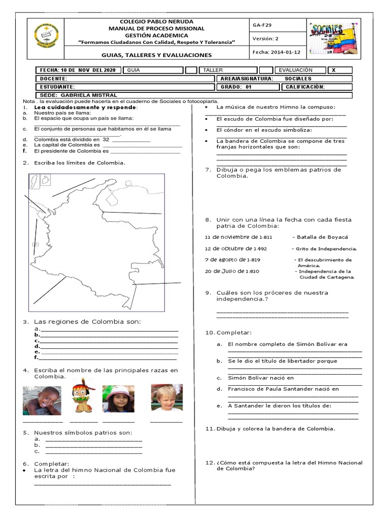 Actividades de Sociales sobre Colombia | PDF | Colombia | Símbolos ...
