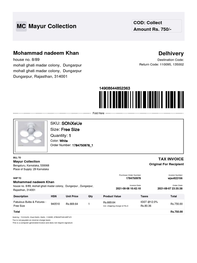 Meesho Invoice and Shipping Details | PDF | Invoice | Business Documents