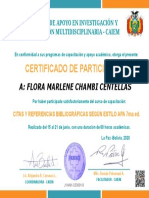 Certificate For FLORA MARLENE CHAMBI CENTELLAS For DATOS PARA CERTIFICADO