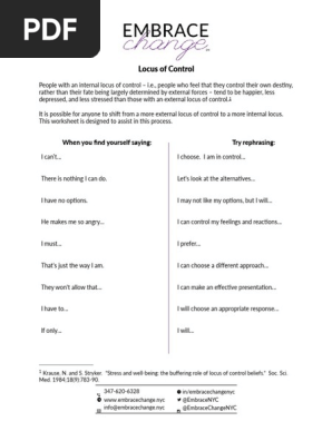 Locus of Control Worksheet | PDF | Neuropsychological Assessment |  Psychological Schools