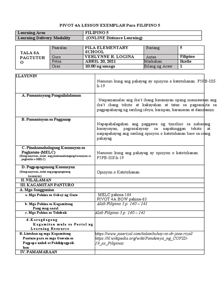 Filipino V Q3 W4 Le | PDF