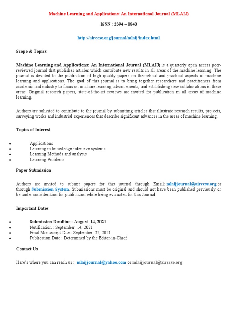Machine Learning Journal Submission Guide | PDF