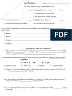 Kinetic and Potential Energy Worksheet