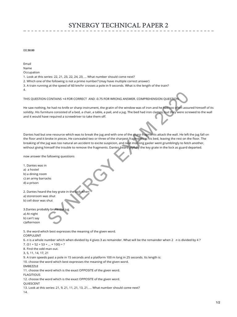 Synergy Exam 2020 Overview | PDF | Odds | Interest