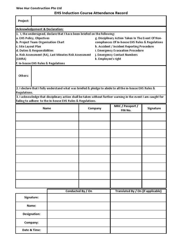 EHS Induction Course Attendance Record (29 Jul 2017) | PDF | Finance ...