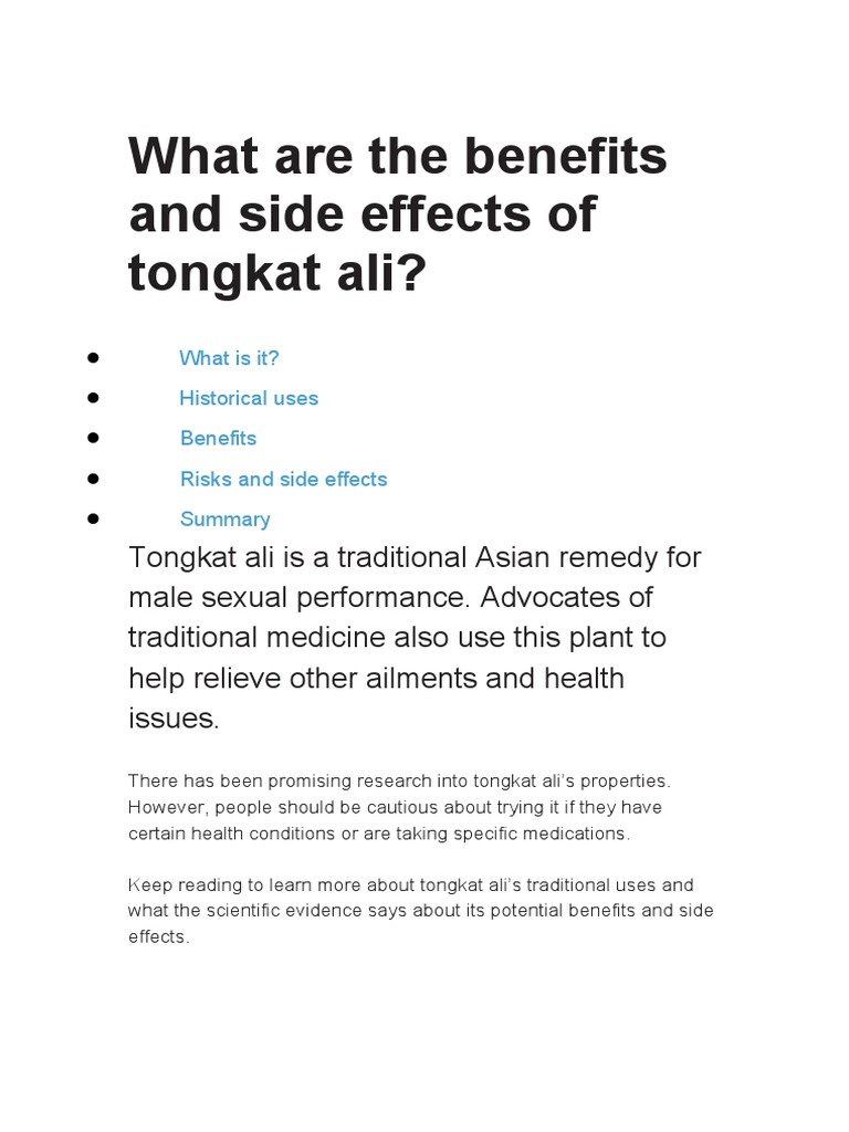 What Are The Benefits and Side Effects of Tongkat Ali? PDF Health