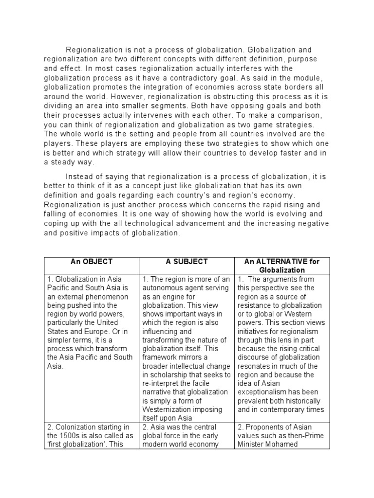 Regionalization vs Globalization Explained | PDF | Globalization | Asia