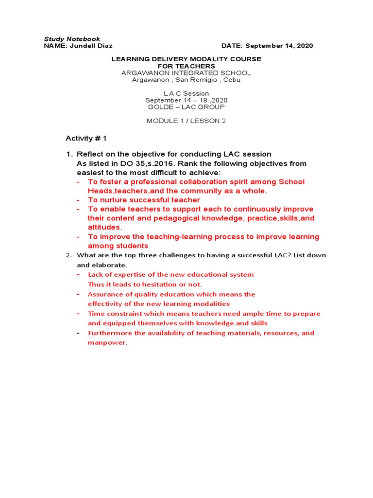 Module 1 Lesson 2 Activity 1 | PDF